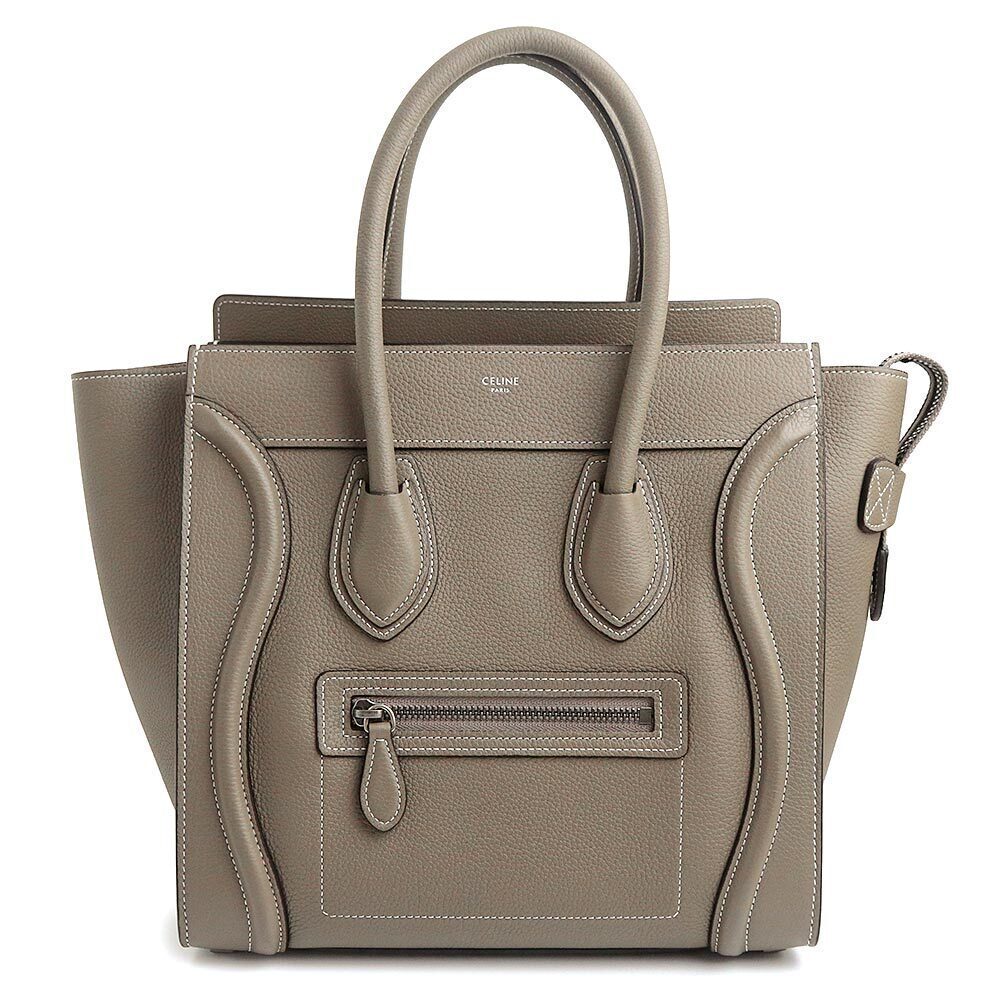 Celine Luggage Tote Shopper Drummed Calf Leather Slim Greige Gray Handbag
